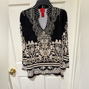 Christina Black and Cream Ornate Women's Blouse